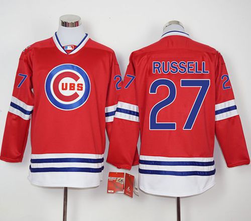 Cubs #27 Addison Russell Red Long Sleeve Stitched MLB Jersey